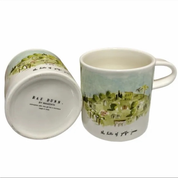 Rae Dunn • Vtg Boutique French Sketch “The Hills of the Golfe-Juan” 2 Mugs Set - Picture 6 of 8